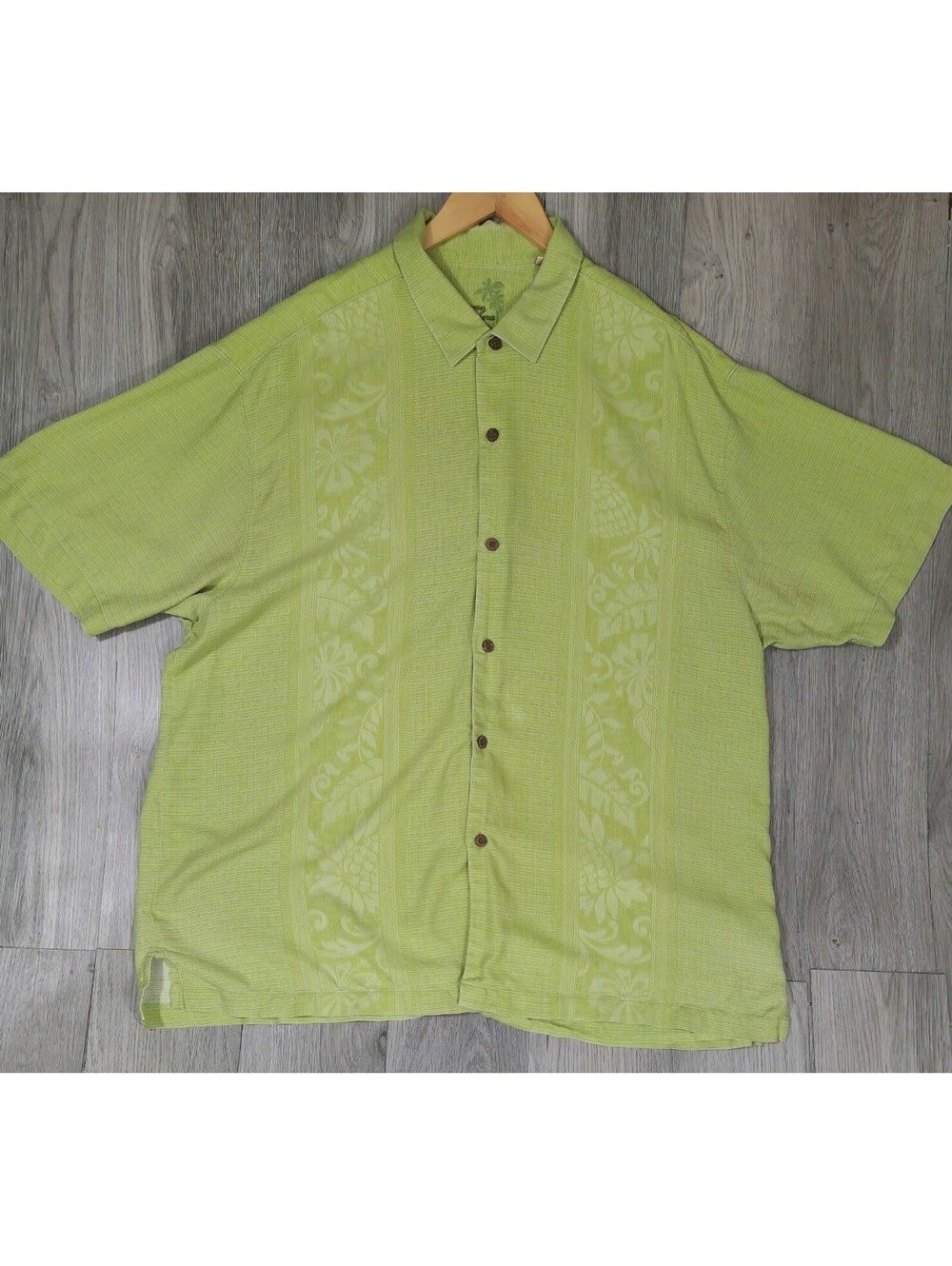 Tommy Bahama Shirt Men XL Green Silk Button Up Hawaiian Palm Camp Hula #12